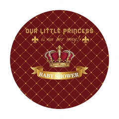 Aperturee - Gold And Red Crown Round Baby Shower Backdrop