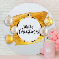 Aperturee - Gold And White Ball Round Merry Christmas Backdrop