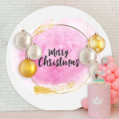 Aperturee - Gold And White Ball Round Pink Christmas Backdrop