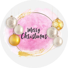 Aperturee - Gold And White Ball Round Pink Christmas Backdrop