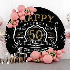 Aperturee - Gold And White Happy 50th Years Birthday Black Backdrop