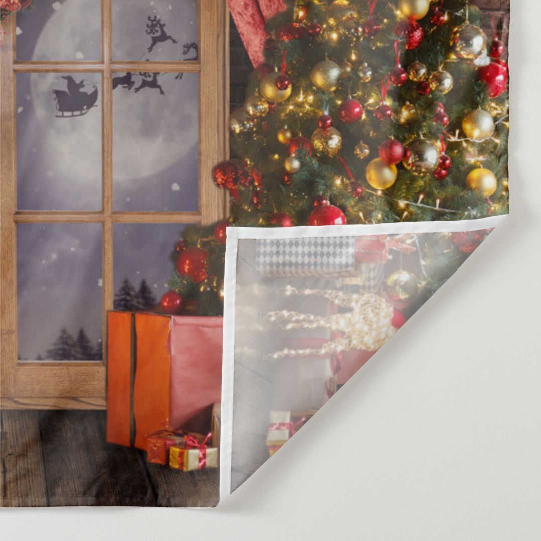 Aperturee - Gold Ball Tree Wood Window Eve Christmas Backdrop
