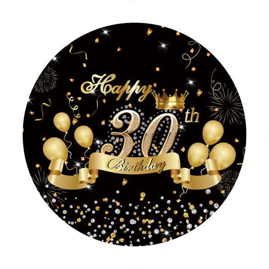 Aperturee - Gold Ballons And Diamond Round 30th Birthday Backdrop