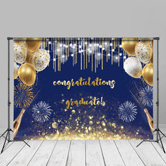 Aperturee - Gold Balloons Bokeh Royal Blue Grad Photo Booth Backdorp