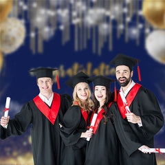 Aperturee - Gold Balloons Bokeh Royal Blue Grad Photo Booth Backdorp