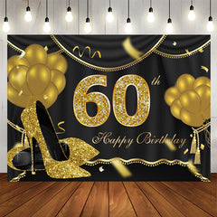 Aperturee - Gold Balloons Glitter 60th Happy Birthday Backdrop