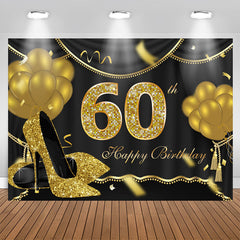 Aperturee - Gold Balloons Glitter 60th Happy Birthday Backdrop