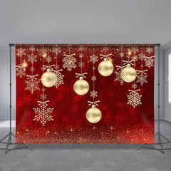 Aperturee - Gold Bauble Glitter Snow Red Christmas Backdrop