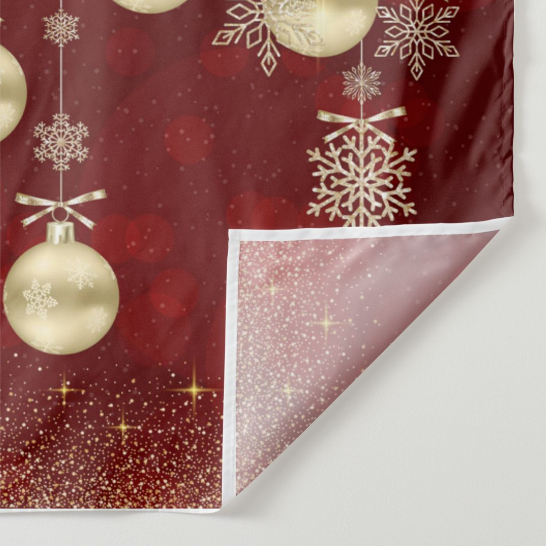 Aperturee - Gold Bauble Glitter Snow Red Christmas Backdrop