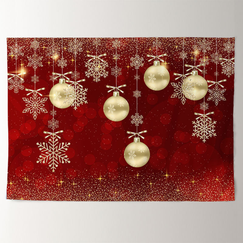 Aperturee - Gold Bauble Glitter Snow Red Christmas Backdrop