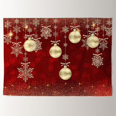 Aperturee - Gold Bauble Glitter Snow Red Christmas Backdrop