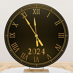 Aperturee - Gold Black Clock 2024 Circle Happy New Year Backdrop