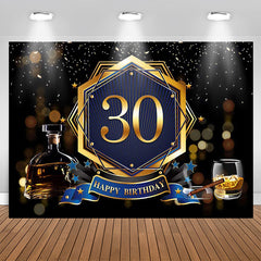 Aperturee - Gold Bokeh Black Happy 30th Birthday Backdrop Banner