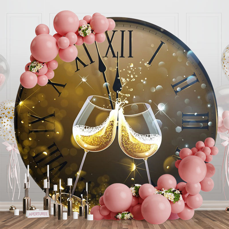 Aperturee - Gold Clock Bokeh Champagne Round New Year Backdrop