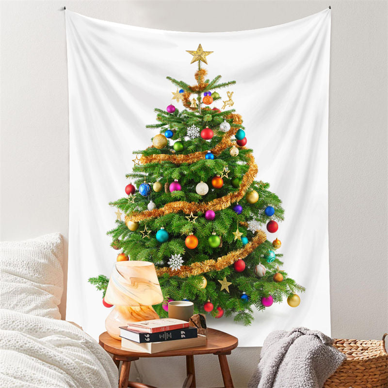 Aperturee - Gold Colorful Bauble Christmas Tree Wall Tapestry