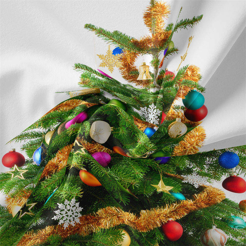 Aperturee - Gold Colorful Bauble Christmas Tree Wall Tapestry
