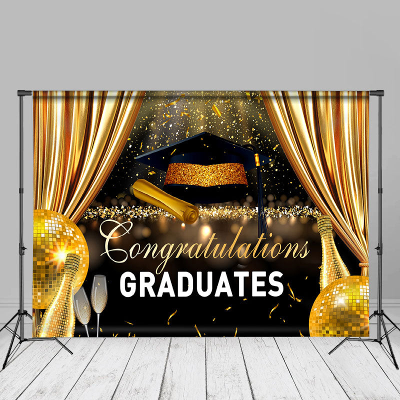 Aperturee - Gold Curtain Congrats Grad Photography Backdrop