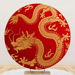 Aperturee - Gold Dragon Circle Happy Chinese New Year Backdrop