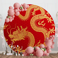 Aperturee - Gold Dragon Circle Happy Chinese New Year Backdrop