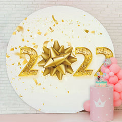 Aperturee - Gold Glitter 2022 Round White New Year Backdrop