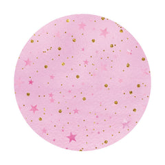 Aperturee - Gold Glitter And Pink Star Round Birthday Backdrop