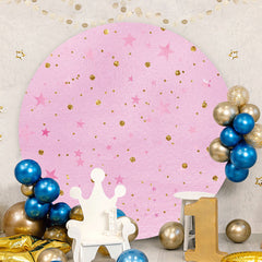 Aperturee - Gold Glitter And Pink Star Round Birthday Backdrop