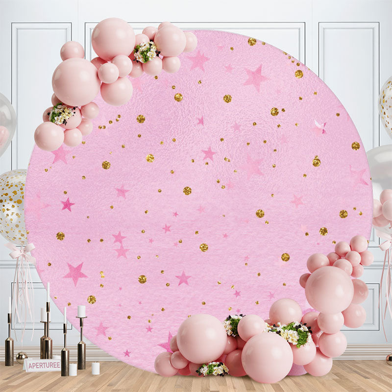 Aperturee - Gold Glitter And Pink Star Round Birthday Backdrop
