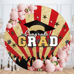 Aperturee - Gold Glitter And Red Stripes Round Grad Backdrop