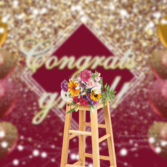 Aperturee - Gold Glitter Balloon Red Bokeh Grad Backdrop For Photo