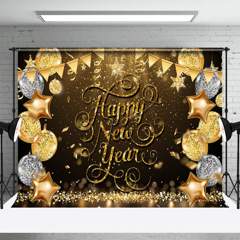 Aperturee - Gold Glitter Balloon Sequin Happy New Year Backdrop
