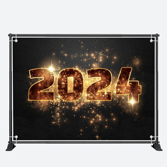 Aperturee - Gold Glitter Bokeh 2024 Happy New Year Backdrop