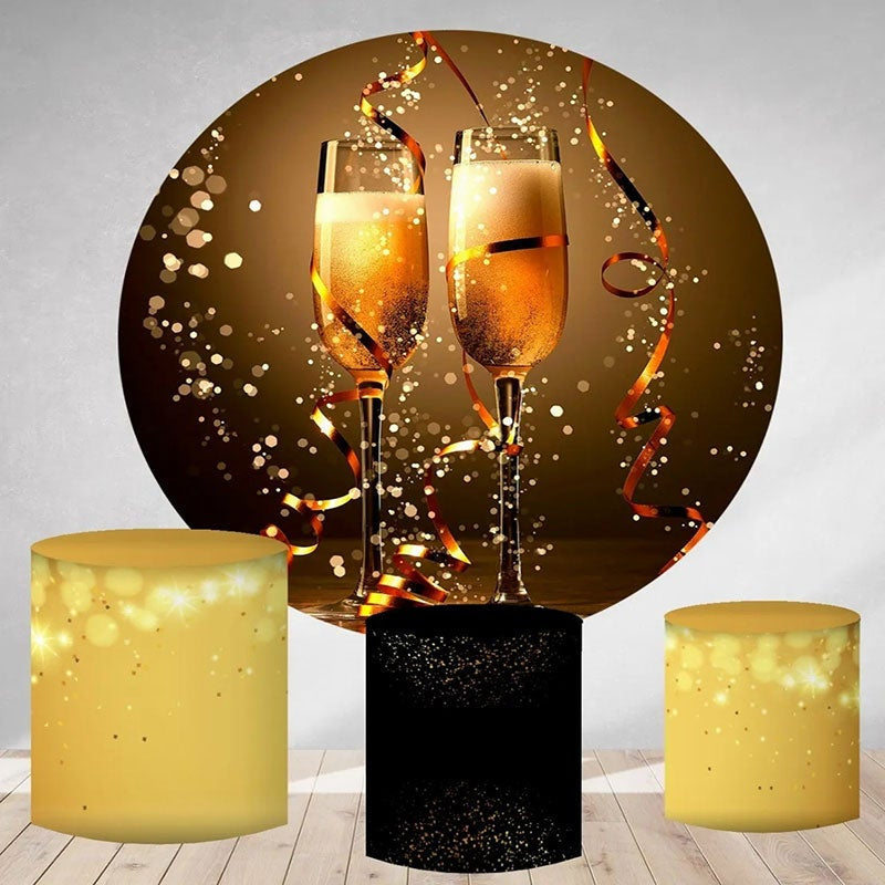 Aperturee Gold Glitter Bokeh Champagne Round Birthday Backdrop Kit