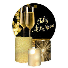 Aperturee Gold Glitter Bokeh Wine Glass Round Birthday Backdrop Kit