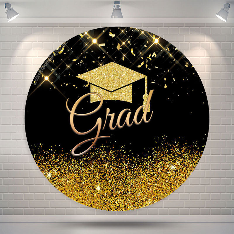 Aperturee Gold Glitter Cap Round Graduation Backdrop Cover