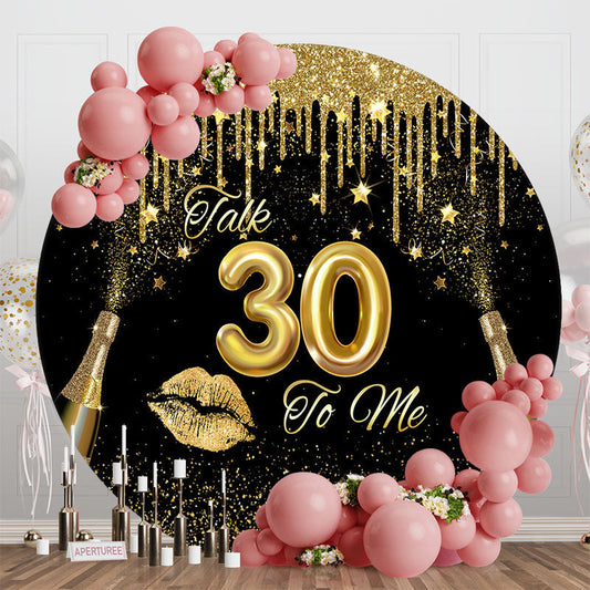 Aperturee - Gold Glitter Creamy Round 30th Birthday Backdrop
