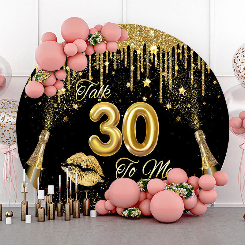 Aperturee - Gold Glitter Creamy Round 30th Birthday Backdrop