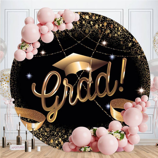 Aperturee - Gold Glitter Grad Circle Graduation Backdrops For Party