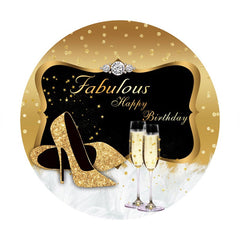 Aperturee - Gold Glitter Heels And Black Round Birthday Backdrop