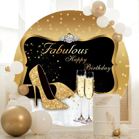 Aperturee - Gold Glitter Heels And Black Round Birthday Backdrop