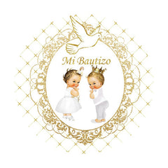 Aperturee - Gold Glitter Mi Bautizo Round Baby Shower Backdorp