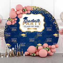 Aperturee - Gold Glitter Navy Blue Round Graduation Party Backdrop