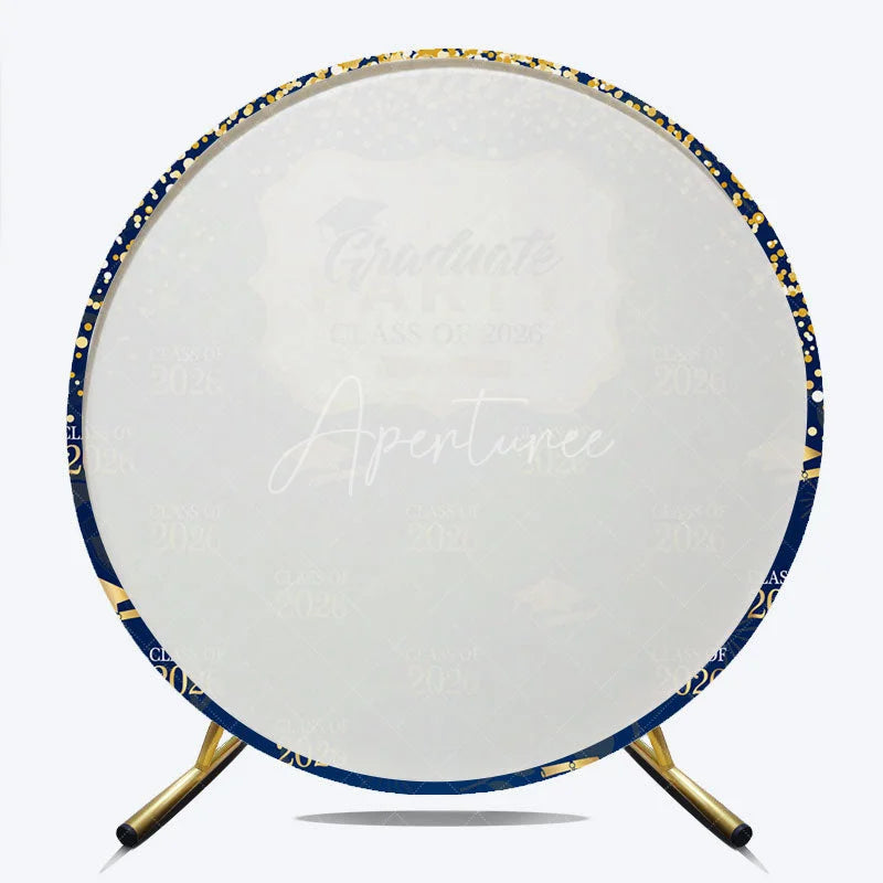 Aperturee - Gold Glitter Navy Blue Round Graduation Party Backdrop