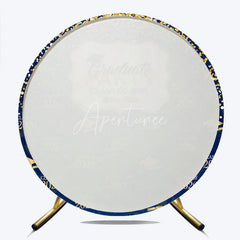 Aperturee - Gold Glitter Navy Blue Round Graduation Party Backdrop