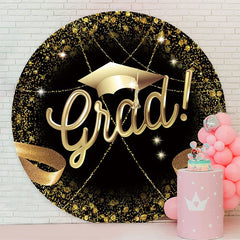 Aperturee - Gold Glitter Round Black Backdrop For Graduation Party