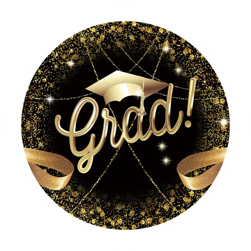 Aperturee - Gold Glitter Round Black Backdrop For Graduation Party