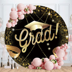 Aperturee - Gold Glitter Round Black Backdrop For Graduation Party