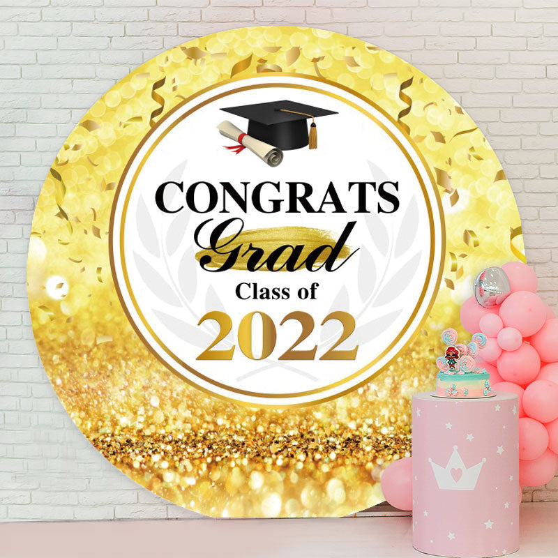 Aperturee - Gold Glitter Round Class Of 2022 Grad Backdrop