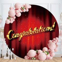 Aperturee - Gold Glitter Round Red Congratulations Backdrop