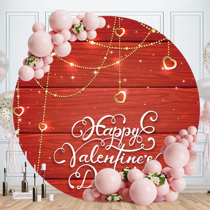 Aperturee - Gold Glitter Round Red Wood Valentines Backdorp