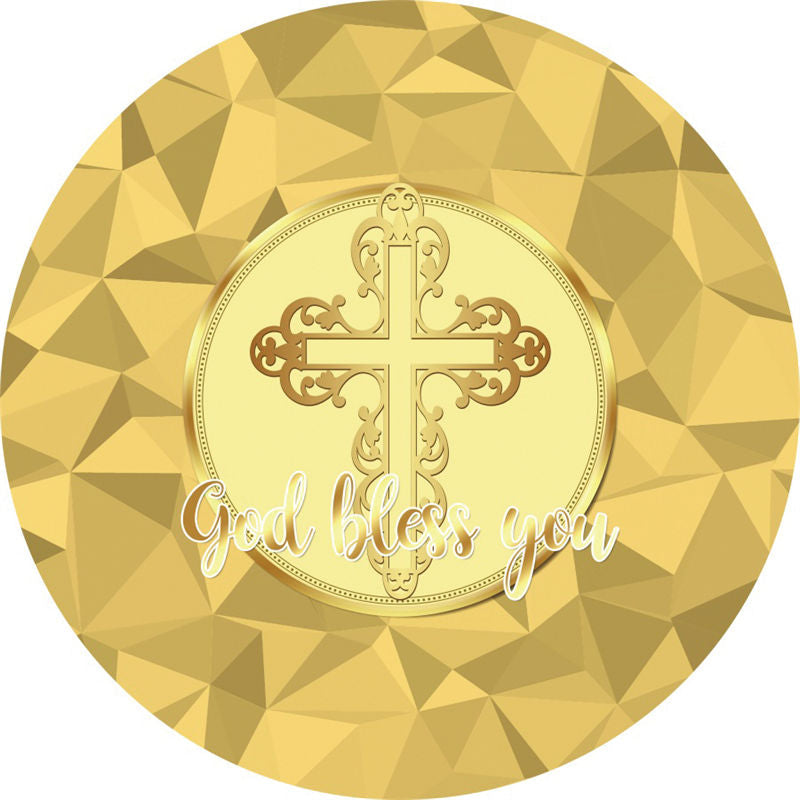 Aperturee - Gold God Bless You Round Baby Shower Backdrop